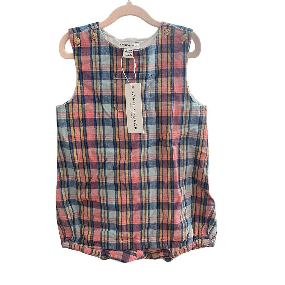 Janie And Jack Spring Summer Plaid Linen Cotton Bubble Size‎ 18-24 Months
